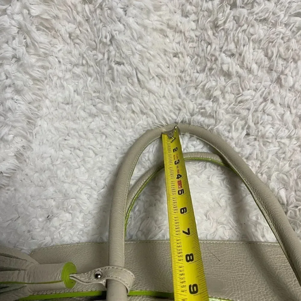 Vittoria Napoli Elegant Leather Cream XL Tote Bag with Green Accents
